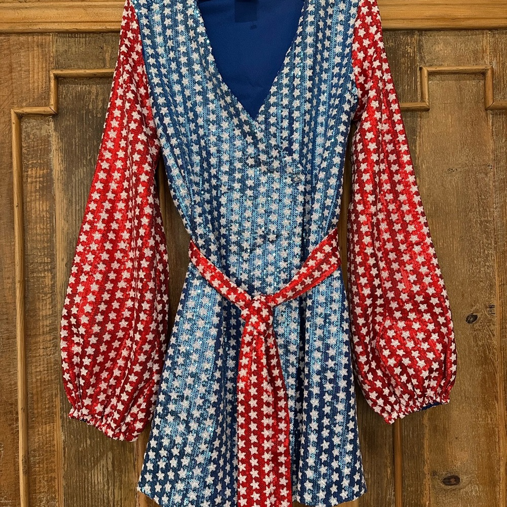 Red, White & blue stars sequin wrap dress